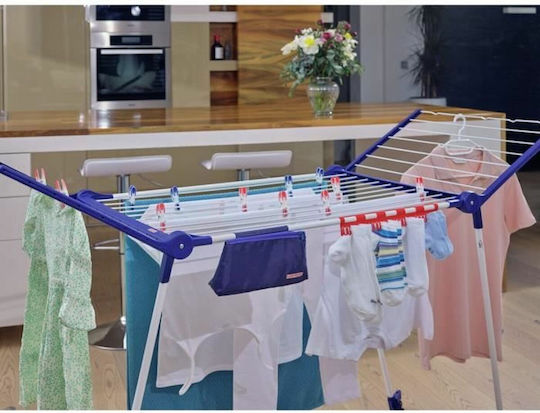 Leifheit Pegasus 200 Deluxe Folding Aluminum Floor Clothes Drying Rack with Wheels and 20 m Hanging Length