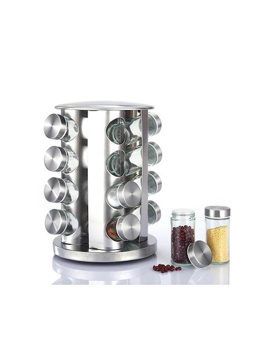 Inox Tabletop Rotating Spice Rack Silver 16pcs