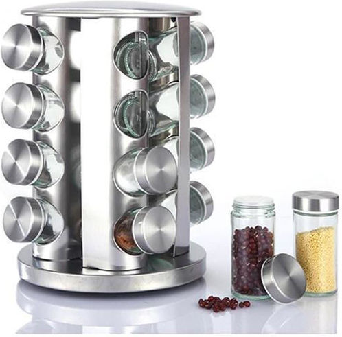 Inox Tabletop Rotating Spice Rack Silver 16pcs