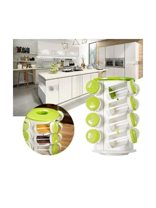 Plastic Tabletop Rotating Spice Rack Trueware Green 16pcs