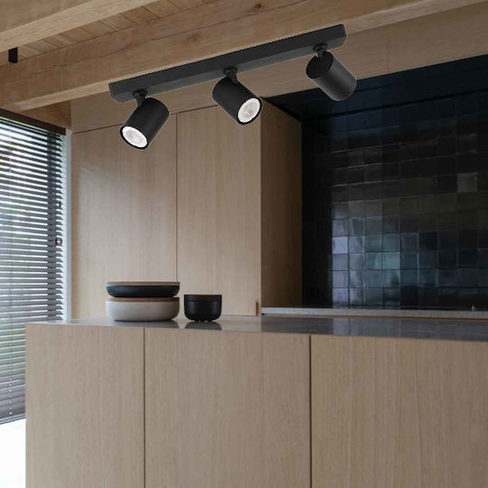 Eurolamp Brava Triple Spot with Socket GU10 in Black Color