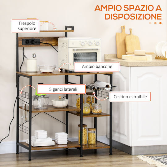 HomCom Ραφιέρα Κουζίνας Μεταλλική 6 Θέσεων Καφέ 90x42x130cm