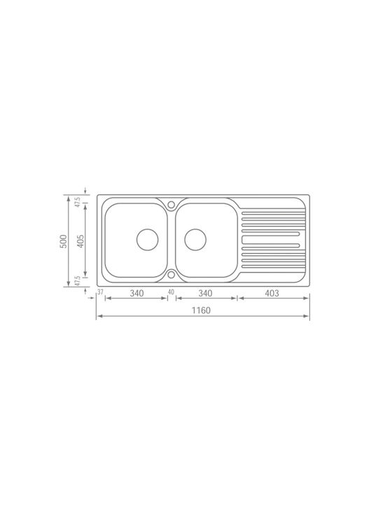 Sanitec Atlantic Vessel Sink Inox Matte W116xD50cm Silver