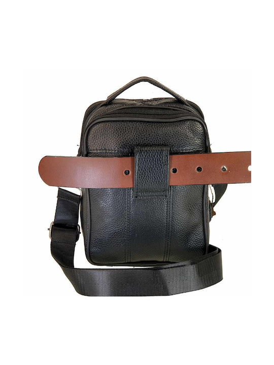 Leder Herrentasche Schulter / Crossbody Schwarz 026-BLACK