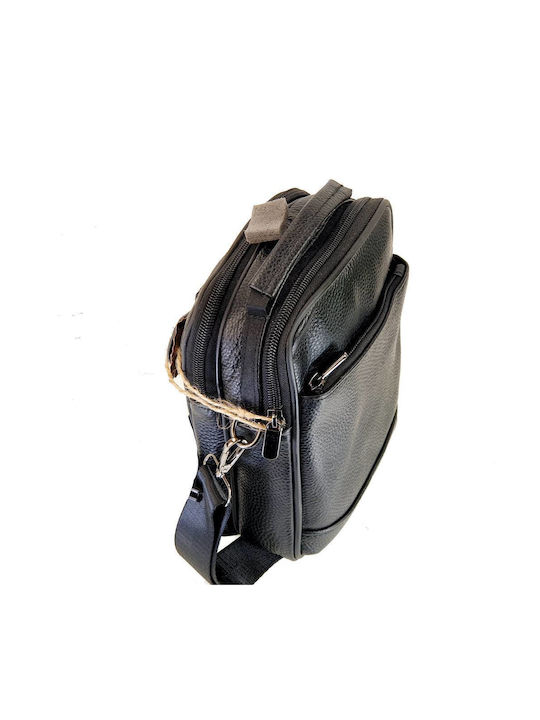 Leder Herrentasche Schulter / Crossbody Schwarz 026-BLACK