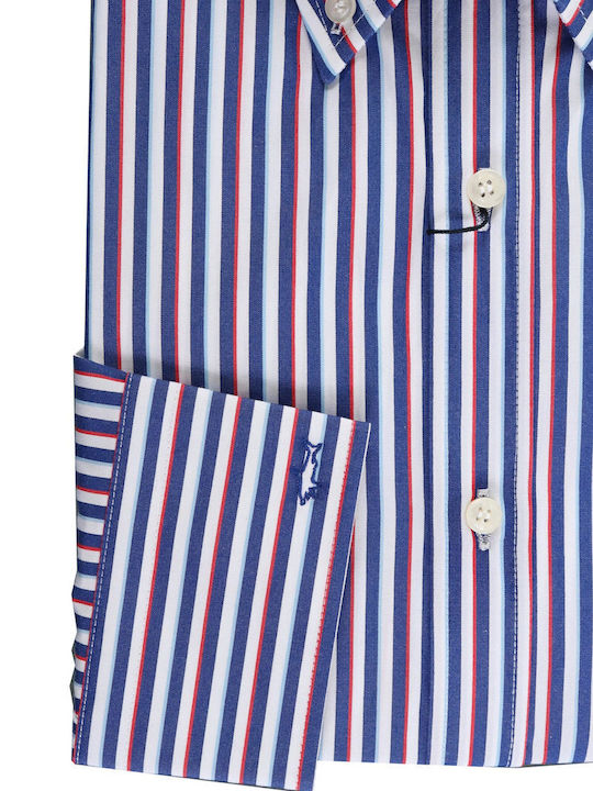 Paul & Shark Men's Shirt Long Sleeve Striped White-blue-red