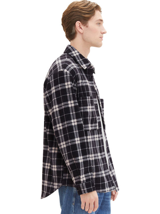 Overshirt Flanelă Cu Mânecă Lungă Carou Negru Și Alb