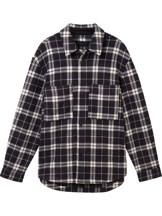 Overshirt Flanelă Cu Mânecă Lungă Carou Negru Și Alb