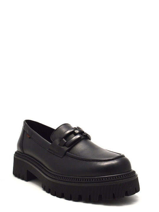 Leather Women's Loafers in Black Color