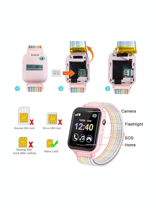 Pthtechus Kinder-Smartwatch 2G mit Kamera Rosa