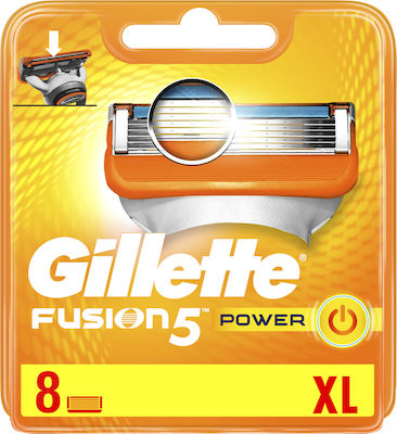 Gillette Fusion Power Replacement Heads with 5 Blades & Lubricating Tape 8pcs
