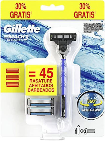 Gillette Mach 3 Start Ξυραφάκι με Ανταλλακτικές Κεφαλές 3 Λεπίδων & Λιπαντική Ταινία 3τμχ
