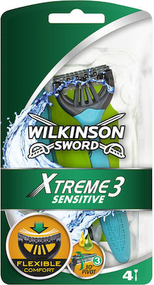 Wilkinson Sword Xtreme 3 Sensitive Disposable Razors with 3 Blades & Lubricating Tape for Sensitive Skin 4pcs