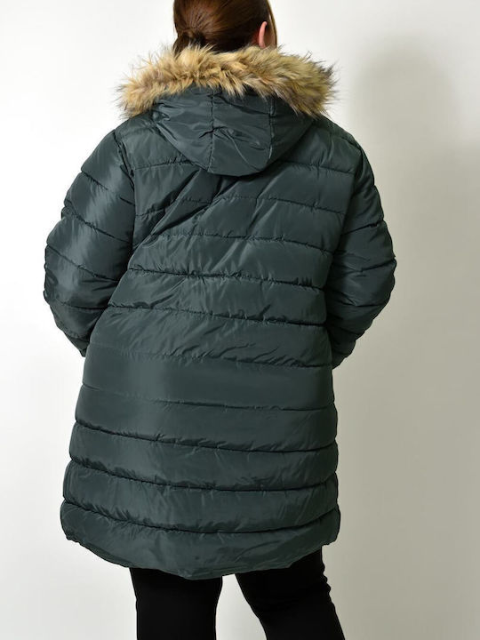 Women's Short Puffer Jacket for Winter with Hood Petrol Blue
