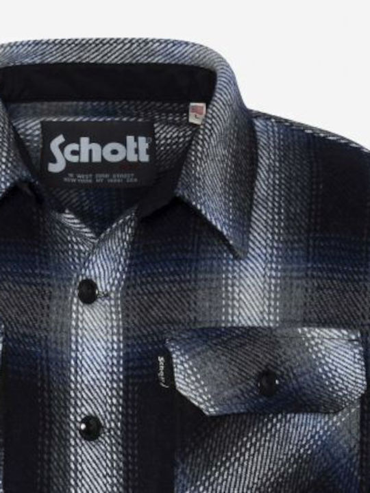 Schott Men's Shirt Long-sleeved Cotton Navy Blue