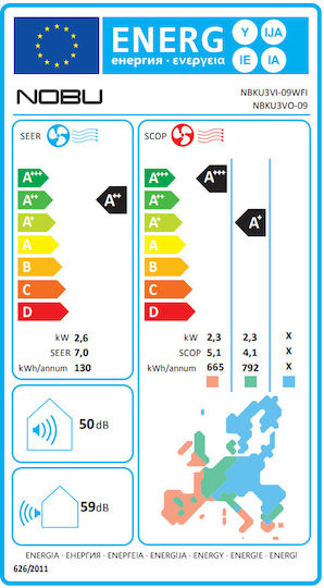 Nobu NBKU3V Κλιματιστικό Inverter 9000 BTU A++/A+ με WiFi