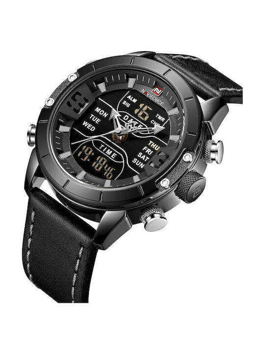 Naviforce Herrenuhr 45mm Chronograph Batterie mit Schwarz Lederarmband