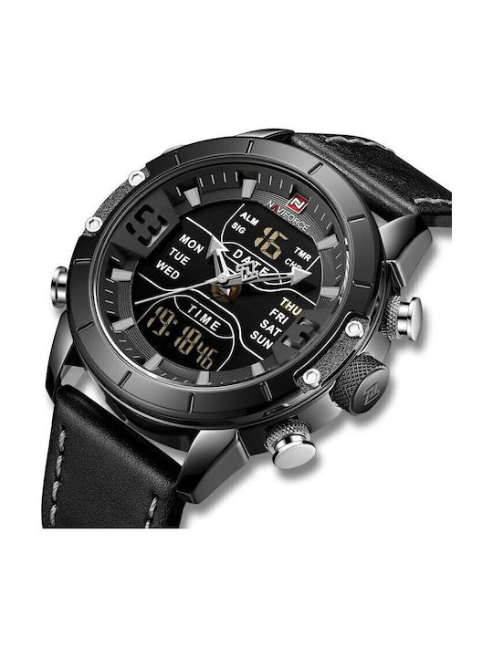 Naviforce Herrenuhr 45mm Chronograph Batterie mit Schwarz Lederarmband