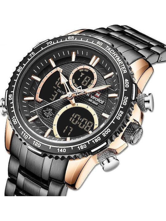 Naviforce Ceas Bărbați 46mm Cronograf Baterie cu Brățară din metal Neagră