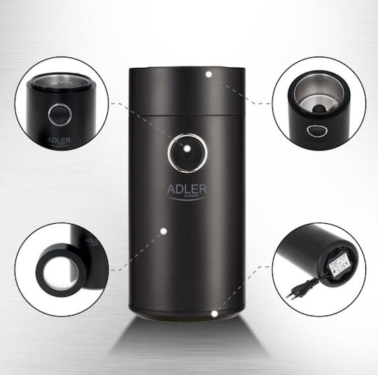 Adler Elektrischer Kaffeemühle 150W mit einer Kapazität von 75gr Schwarz