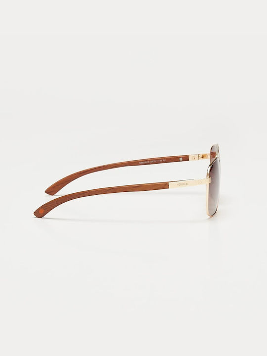 Cosselie Prato Unisex Sunglasses with Gold Metallic Frame and Brown Gradient Lenses