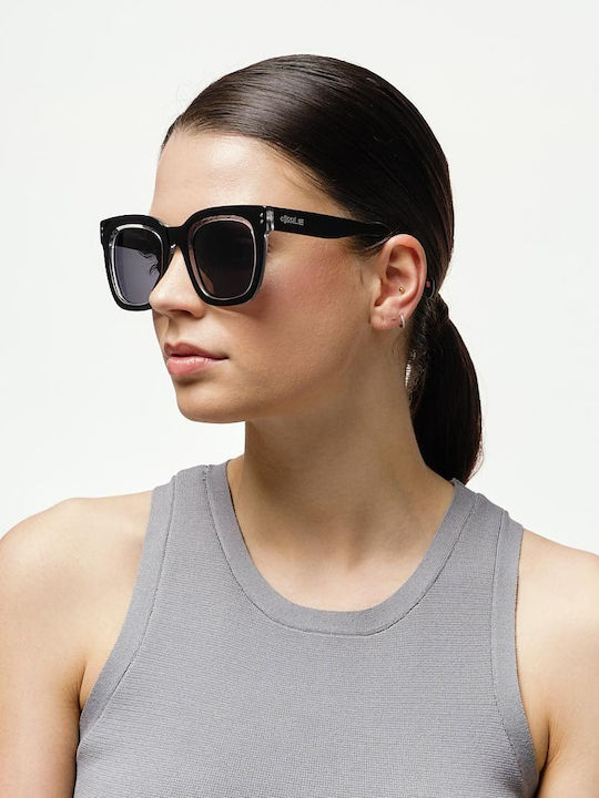 Cosselie Aniak Unisex Sunglasses with Black Horn-Rimmed Frame and Gray Lenses