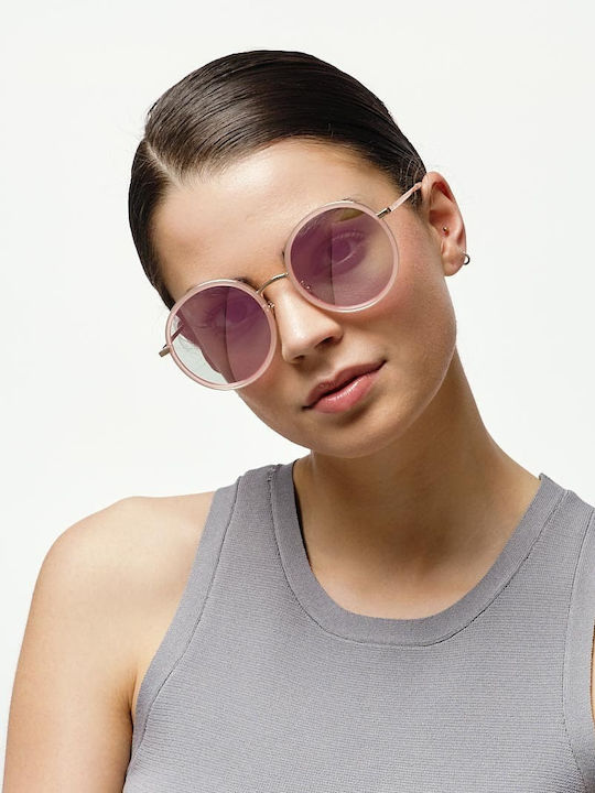 Cosselie Ghent Women's Sunglasses with Rose Gold Metallic Frame and Pink Lens