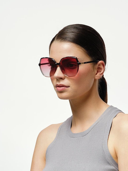Cosselie Theda Women's Sunglasses with Black Metallic Frame and Red Gradient Lens