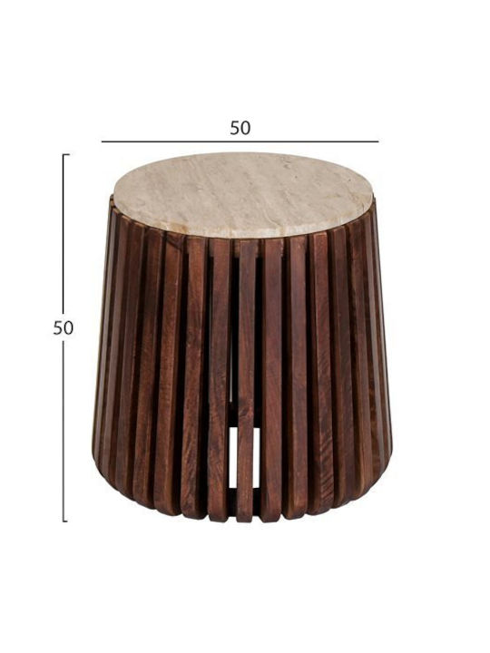 Round Side Table Krest from Solid Wood Brown L50xW50xH50cm.