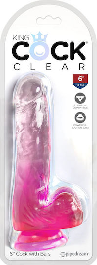 King Cock Realistic Dildo with Scrotum & Suction Cup Pink