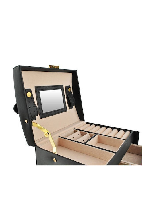Go Clever Fabric Jewellery Box with Drawer & Black Mirror 17.5x13.8x13.5cm Go Clever Fabric Jewellery Box with Drawer & Black Mirror 17.5x13.8x13.5cm