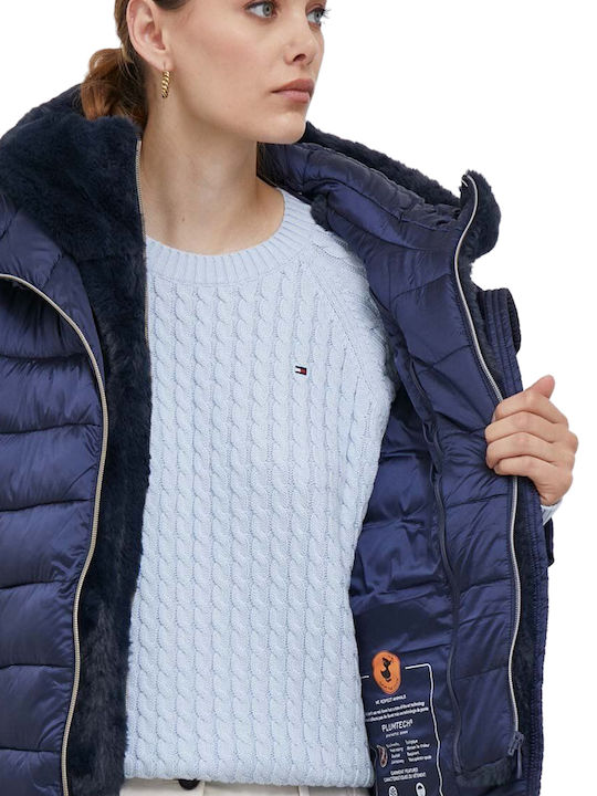 Save The Duck Women's Short Puffer Jacket for Winter Blue black (90010)