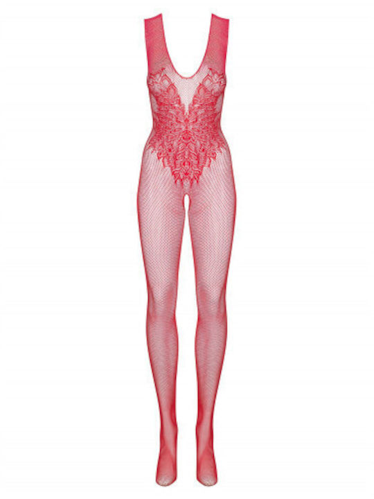 Obsessive Sexy Bodystocking Mesh with Open Crotch Plus Size Red
