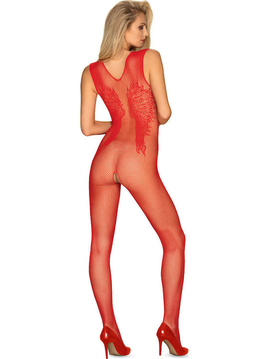 Obsessive Sexy Bodystocking Mesh with Open Crotch Plus Size Red