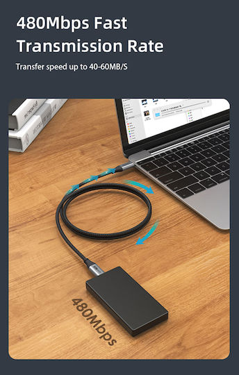 Cabletime Braided USB 2.0 Cable USB-C male - USB-C 60W Μαύρο 2m 128188