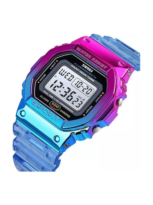 Skmei Vortex Ψηφιακό Γυναικείο Ρολόι 44mm Χρονογράφος Μπαταρίας με Μπλε Καουτσούκ Λουράκι