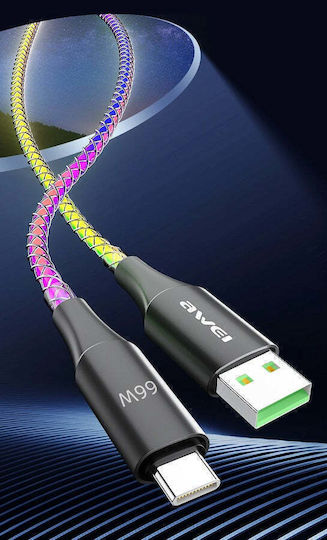 Awei Braided USB 2.0 Cable USB-C Male - USB-A 66W PD Multicolour 1m 887868