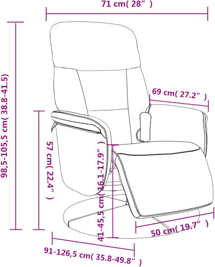 Relaxsessel Friseurwaschbecken Drehbar mit Fußhocker Samt Gray 71x91x105.5cm
