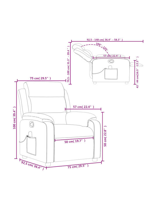 Πολυθρόνα Relax Massage με Υποπόδιο Γκρι 75x92.5x100cm