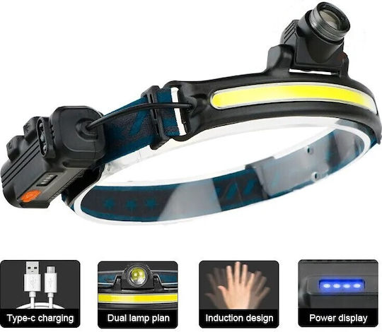 Ideahellas Rechargeable Headlamp LED IPX4 with Maximum Brightness 1600lm Bright 40 3pcs Black