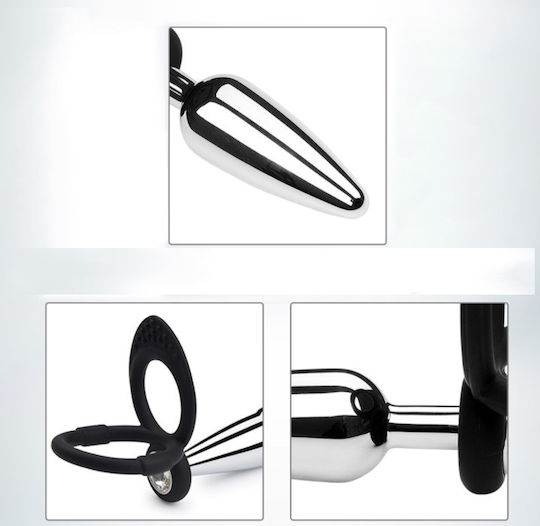 Kinksters Ring Cock with Anal Plug Silver 3126-0027
