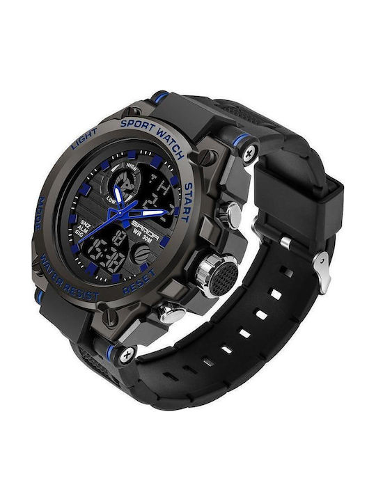 Sanda Analog/Digital Men's Watch 53mm Chronograph Battery with Black Rubber Strap