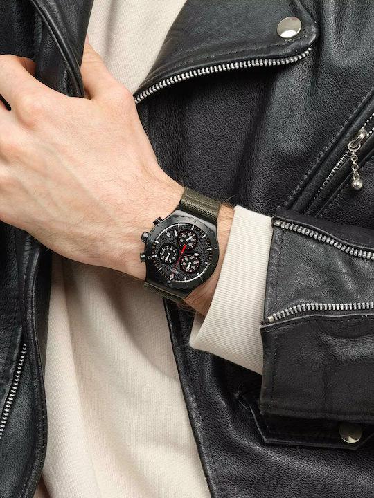 Swatch By Bonfire Herrenuhr 43mm Chronograph Batterie mit Grün Stoffarmband