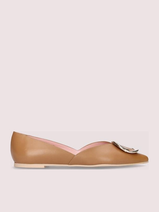 Ella Sadel Leder Damen Ballerinas Spitz zulaufend in Tabac Braun Farbe