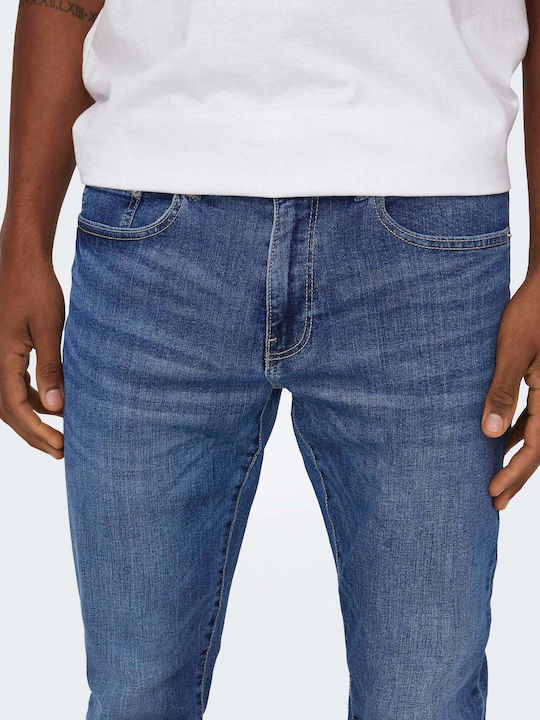 Ανδρικό Παντελόνι Τζιν Ελαστικό με Regular Straight Εφαρμογή Μπλε