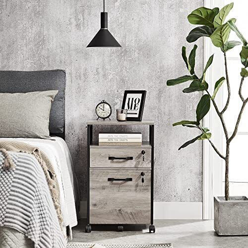 Cabinet de Birou din MDF & Metal cu Roți & Sertare Grey Black 42x44x69cm