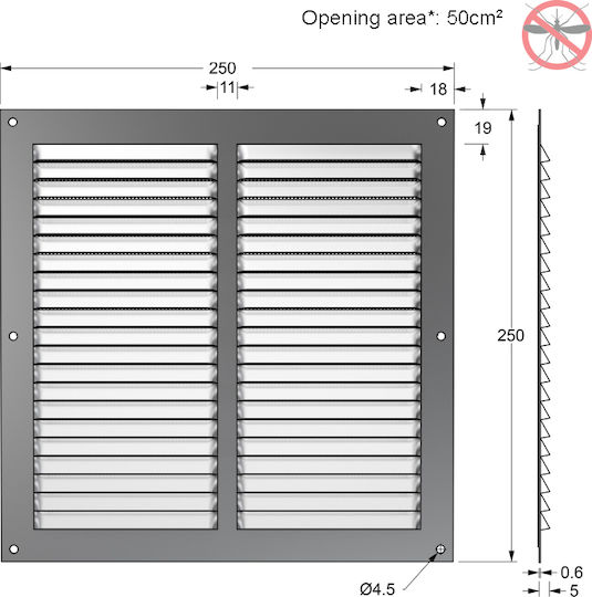 Vents Square Vent Louver with Sieve 25x25cm