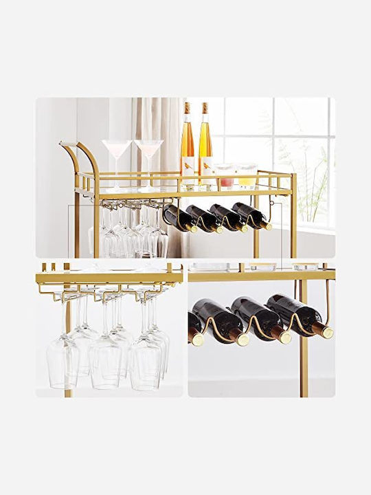 Vasagle Free Standing Glass Wine Cabinet with Wheels Gold 80x38x77.5cm