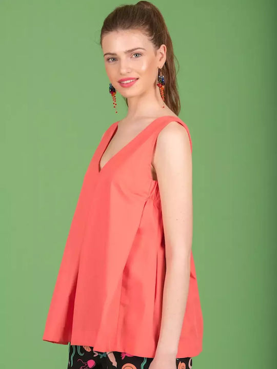 Damen Bluse Baumwolle mit Trägern Koralle