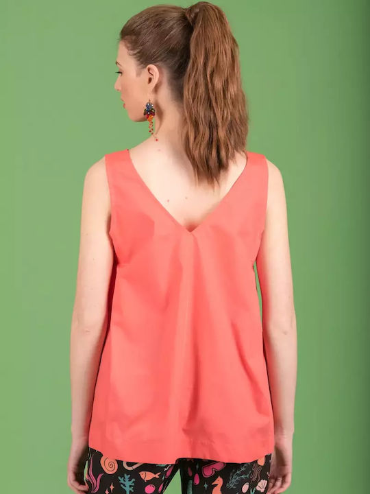 Damen Bluse Baumwolle mit Trägern Koralle